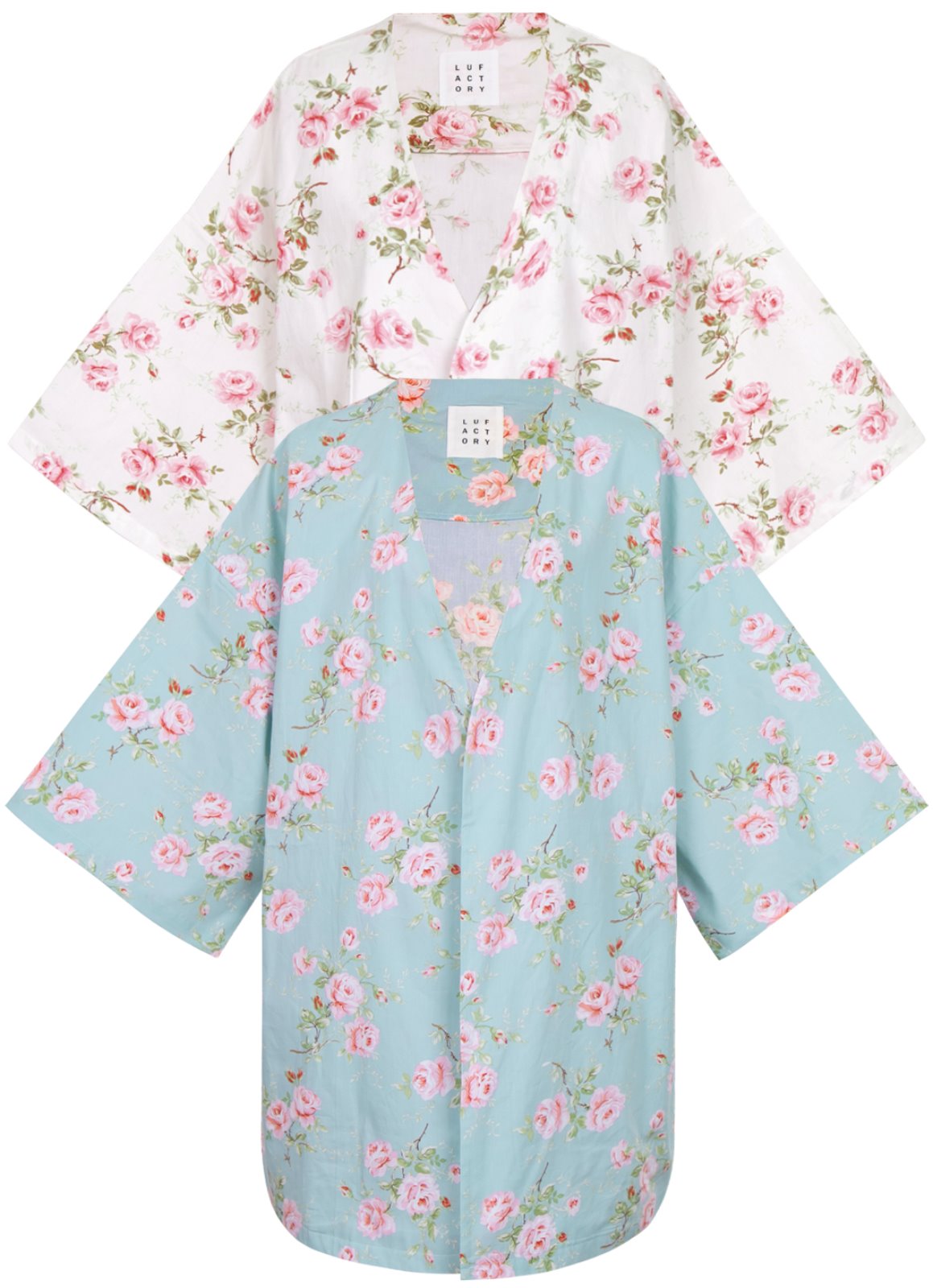  W.Flower Pajamas Robe ivory/blue