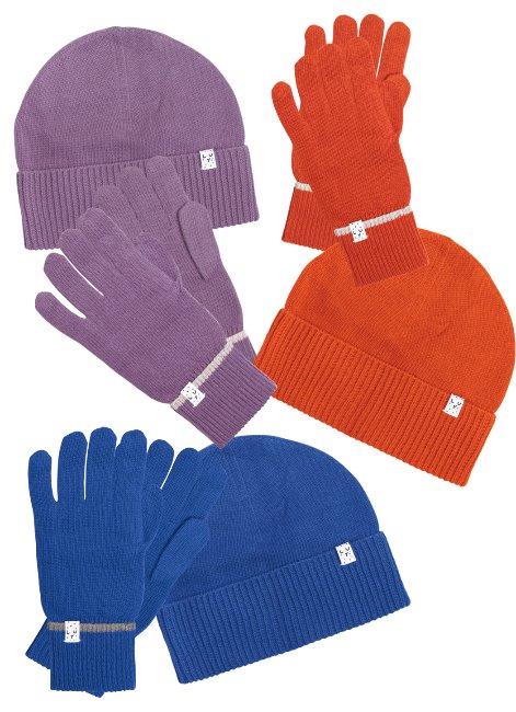 WG.Knit Beanie &amp; Gloves set  Orange / Blue / purple 