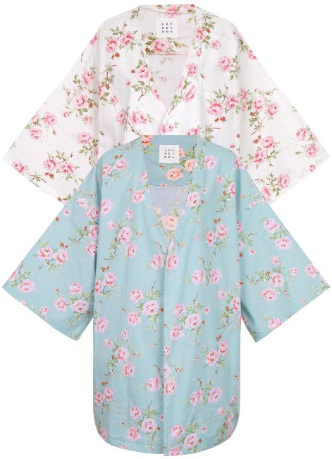  W.Flower Pajamas Robe ivory/blue