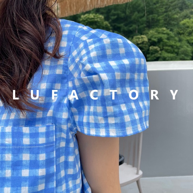 W.Water color gingham check top &amp; pants Paleblue  
